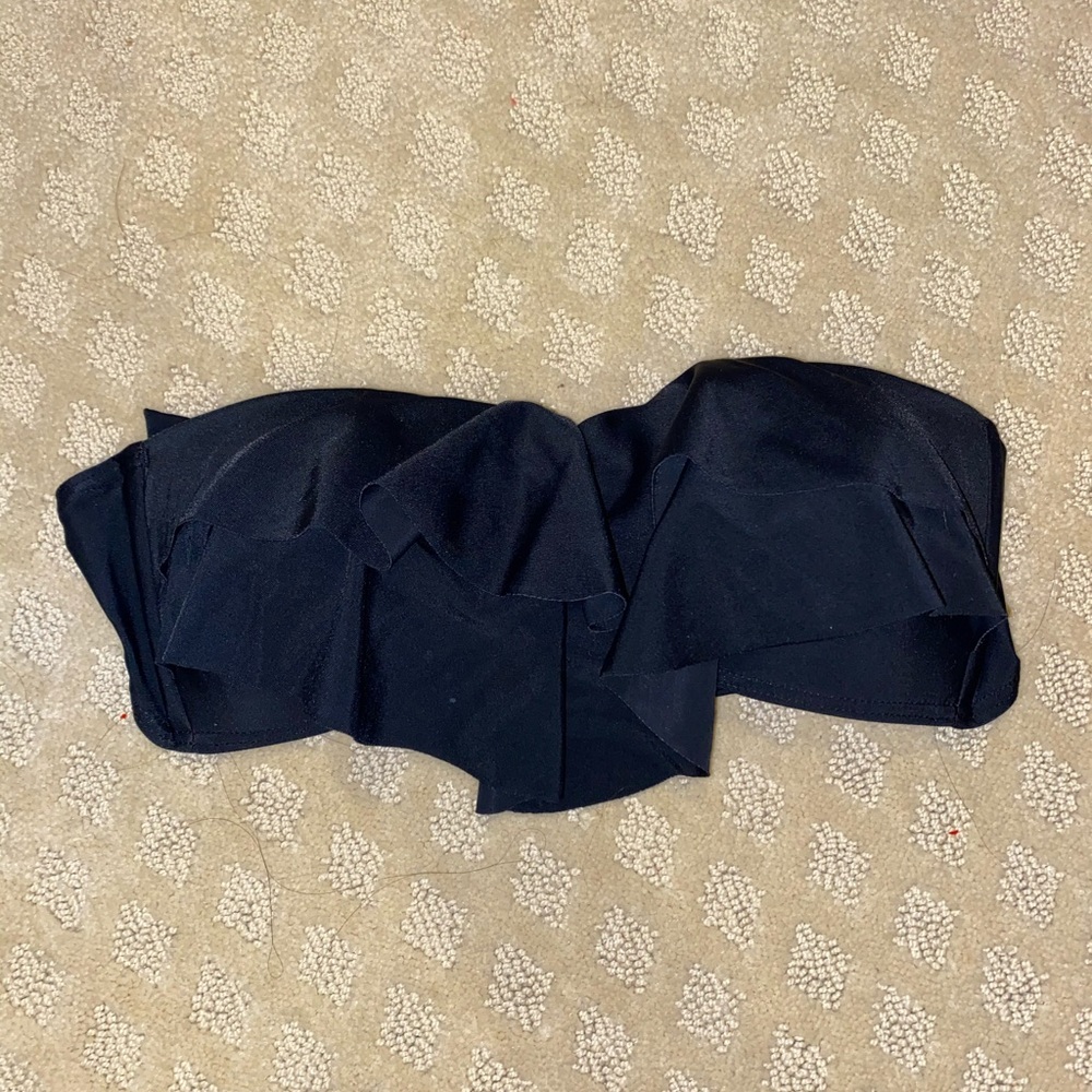 Black Ruffle Bandeau Swim Bikini Top